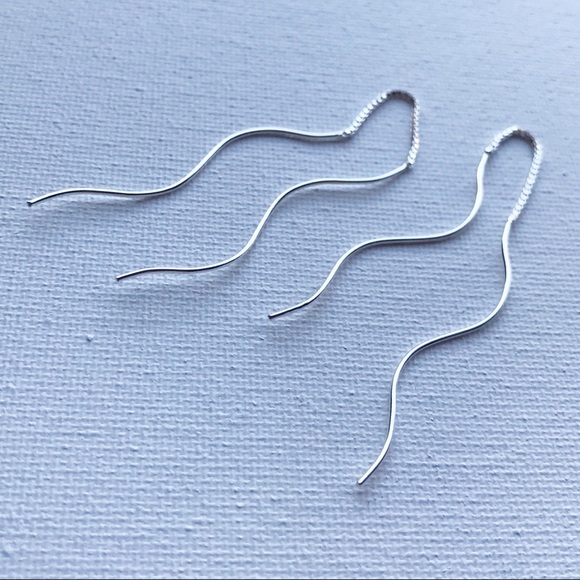 NEW Sterling Silver Wavy Threader Earrings - Picture 6 of 7
